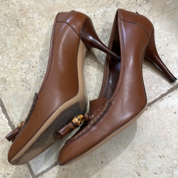 Authentic Gucci Brown Leather Bamboo Tassel Loafer Pumps - Picture 8 of 10